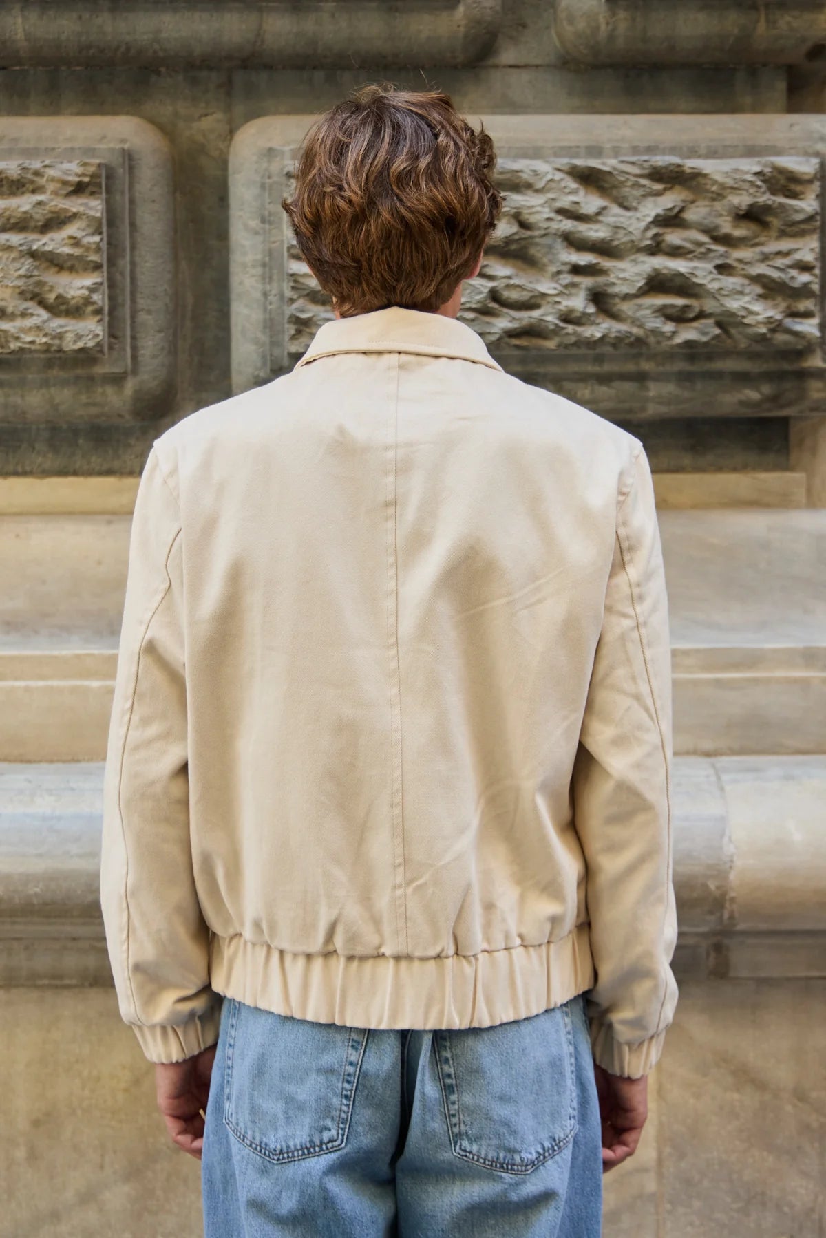Jaqueta Bomber Utilitária Masculina Bege Leve Acolchoada com Zíper