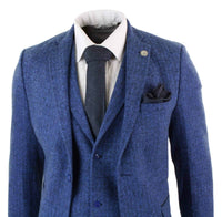 Terno masculino de tweed azul espinha de peixe de 3 peças - STZ11