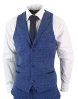 Terno masculino de tweed azul espinha de peixe de 3 peças - STZ11
