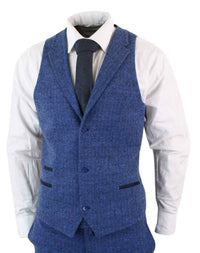 Terno masculino de tweed azul espinha de peixe de 3 peças - STZ11