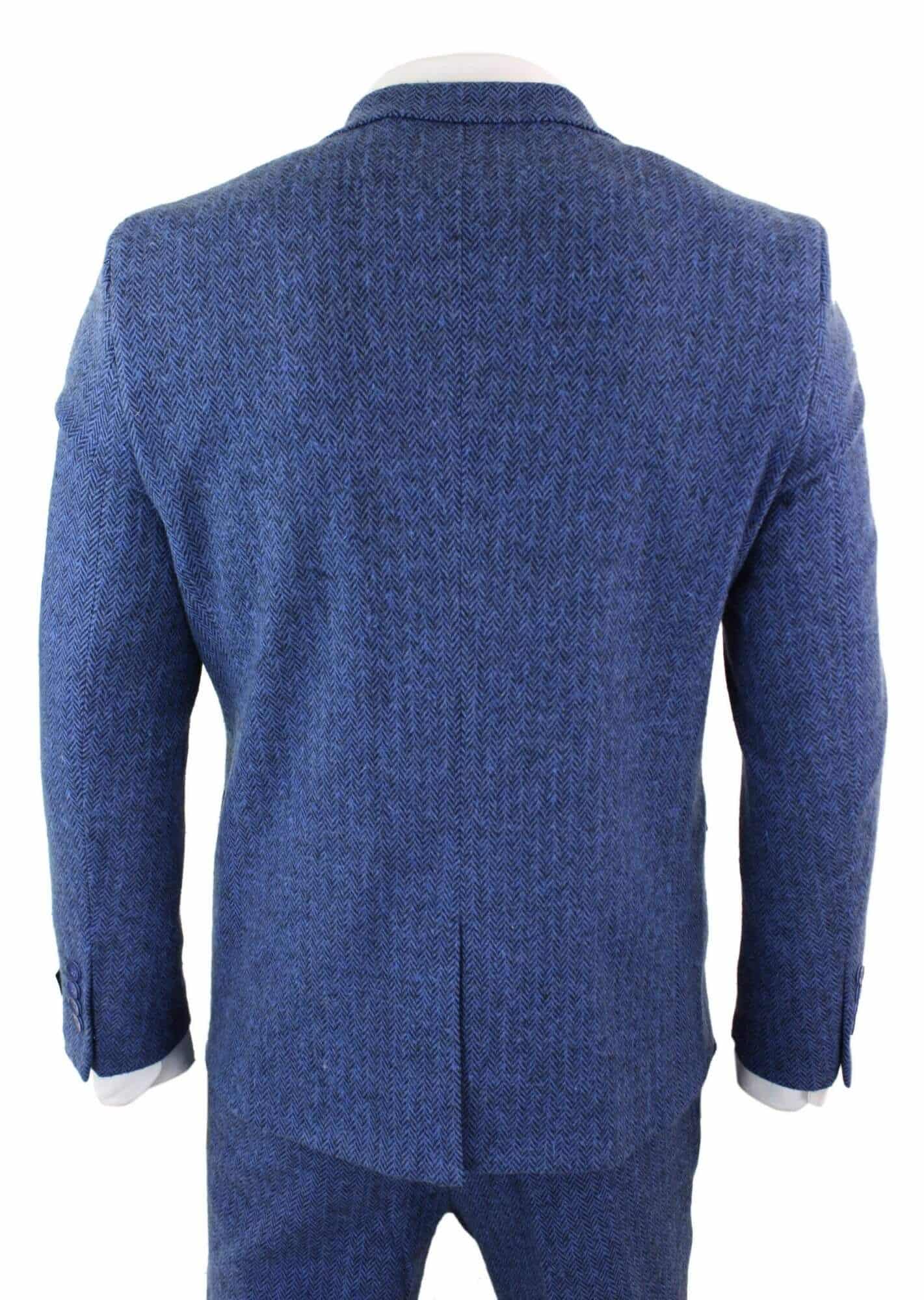 Terno masculino de tweed azul espinha de peixe de 3 peças - STZ11