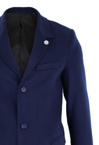 Sobretudo longo clássico masculino em lã - Azul-marinho
