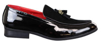 Mocassins masculinos em couro sintético envernizado e camurça