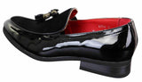Mocassins masculinos em couro sintético envernizado e camurça