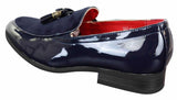 Mocassins masculinos em couro sintético envernizado e camurça