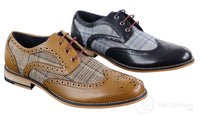 Sapatos masculinos vintage em couro e tweed - Cavani Oslo