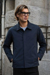 Jaqueta Harrington impermeável masculina azul marinho com gola