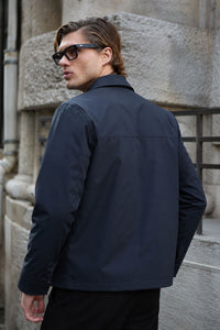 Jaqueta Harrington impermeável masculina azul marinho com gola