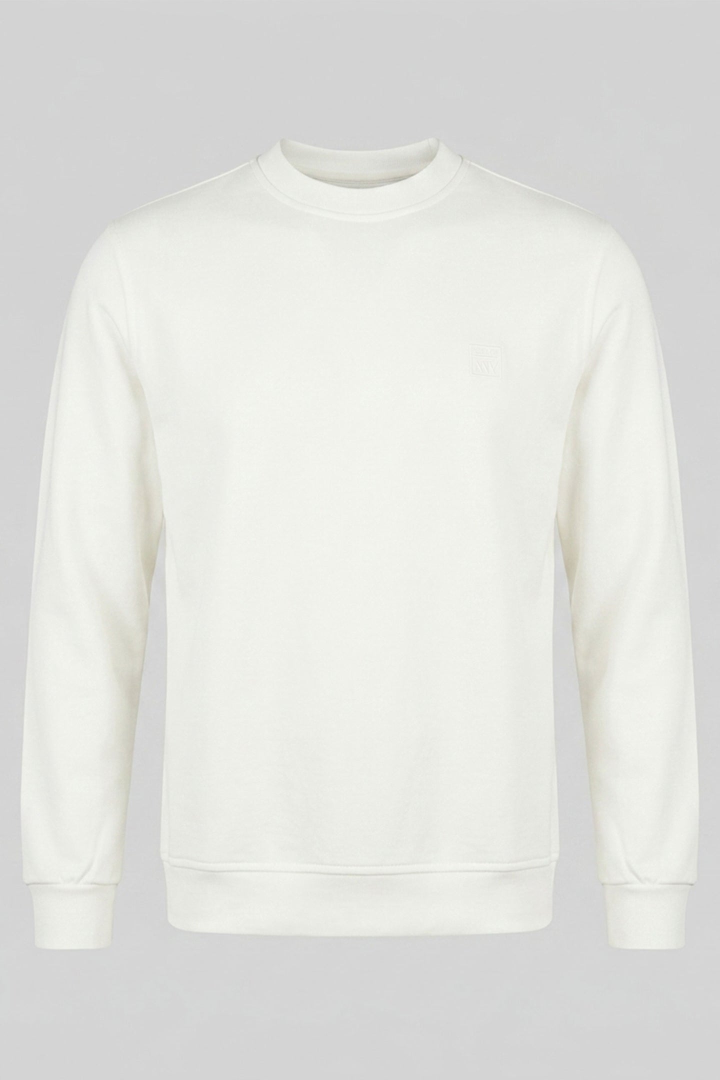 Moletom masculino Off White de algodão misto com gola redonda e mangas compridas, estilo pulôver elástico.