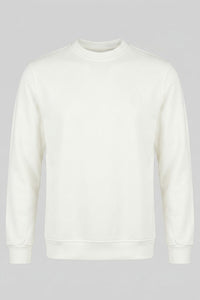 Moletom masculino Off White de algodão misto com gola redonda e mangas compridas, estilo pulôver elástico.