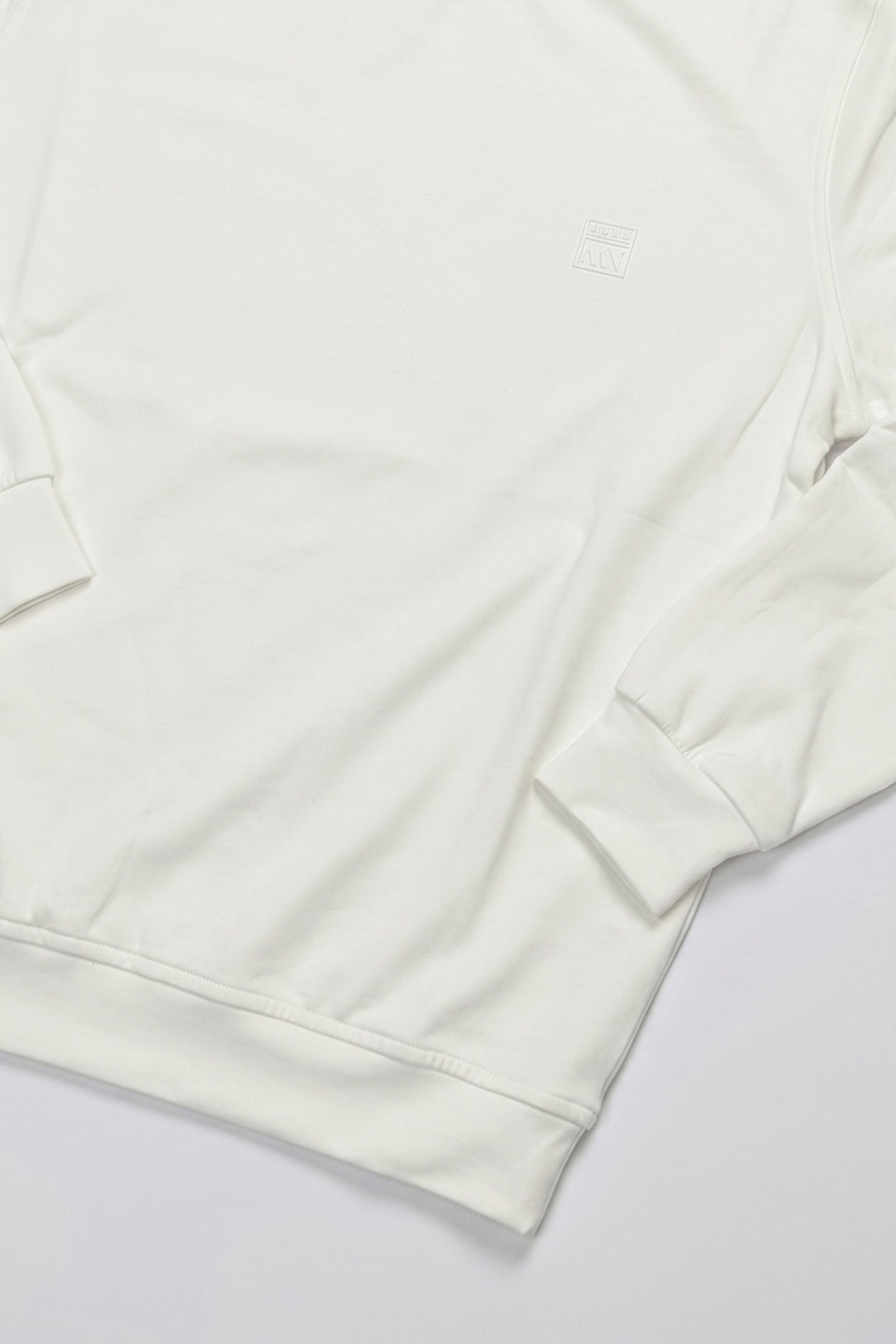 Moletom masculino Off White de algodão misto com gola redonda e mangas compridas, estilo pulôver elástico.