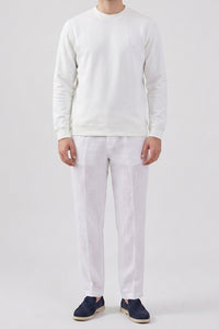 Moletom masculino Off White de algodão misto com gola redonda e mangas compridas, estilo pulôver elástico.