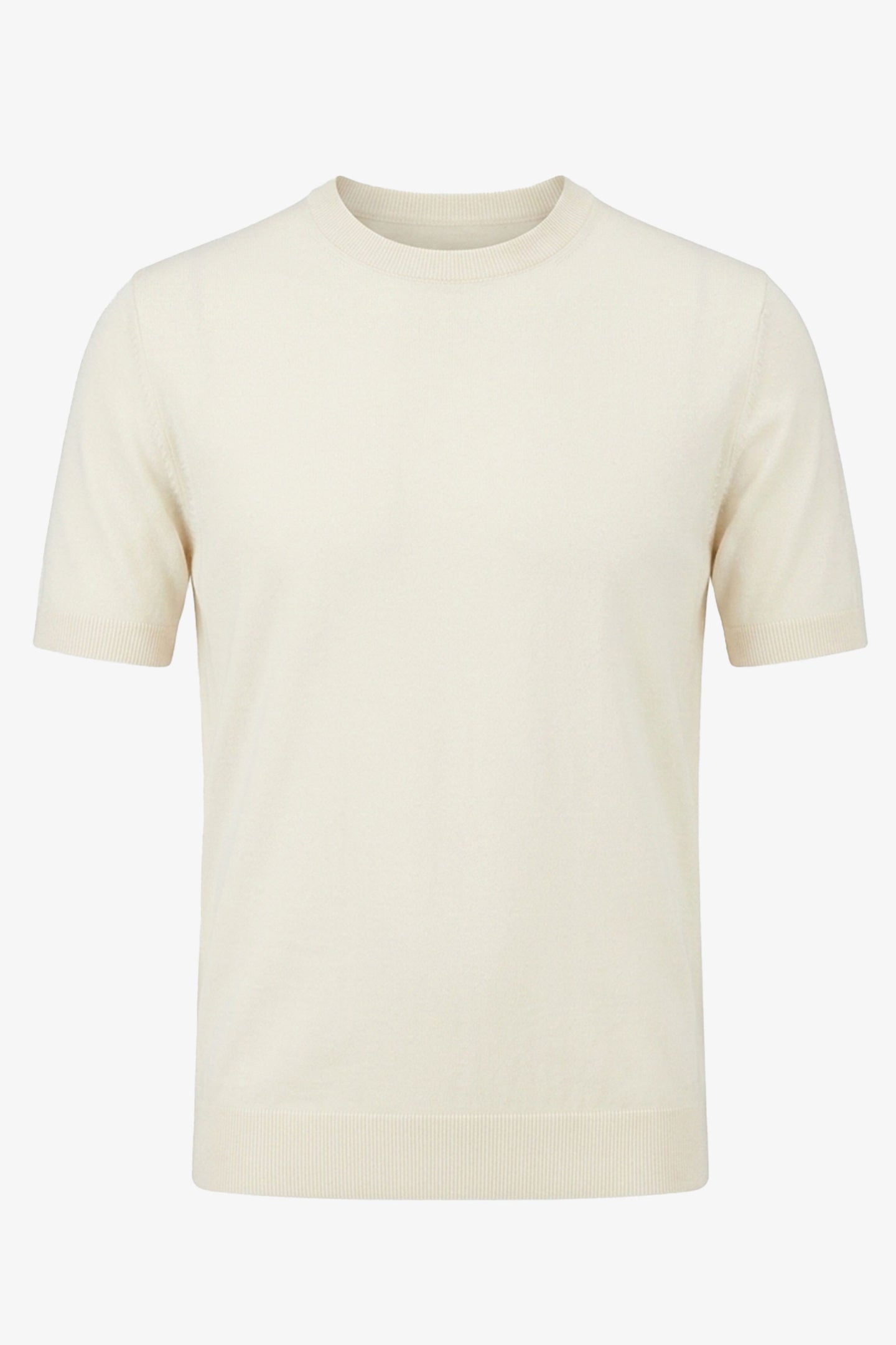 Camiseta masculina Off White de malha, modelagem regular, gola redonda e manga curta.