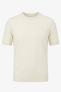 Camiseta masculina Off White de malha, modelagem regular, gola redonda e manga curta.
