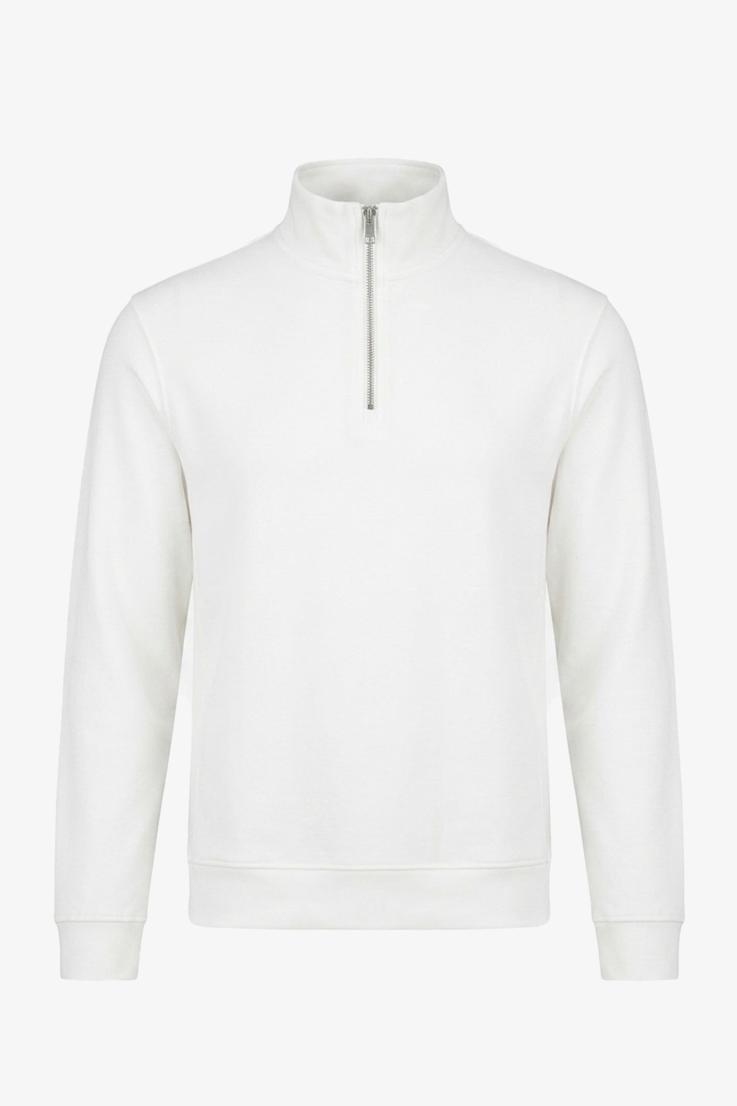 Moletom masculino Off White com zíper até o peito, gola alta e confeccionado em mistura de algodão.