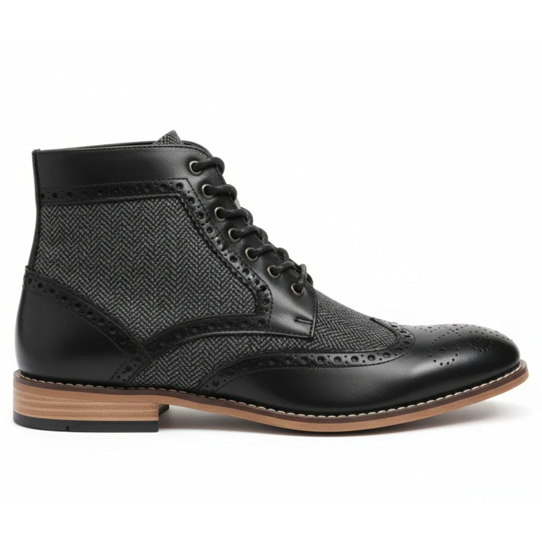 Botas de cano curto estilo brogue com bico de asa para homem