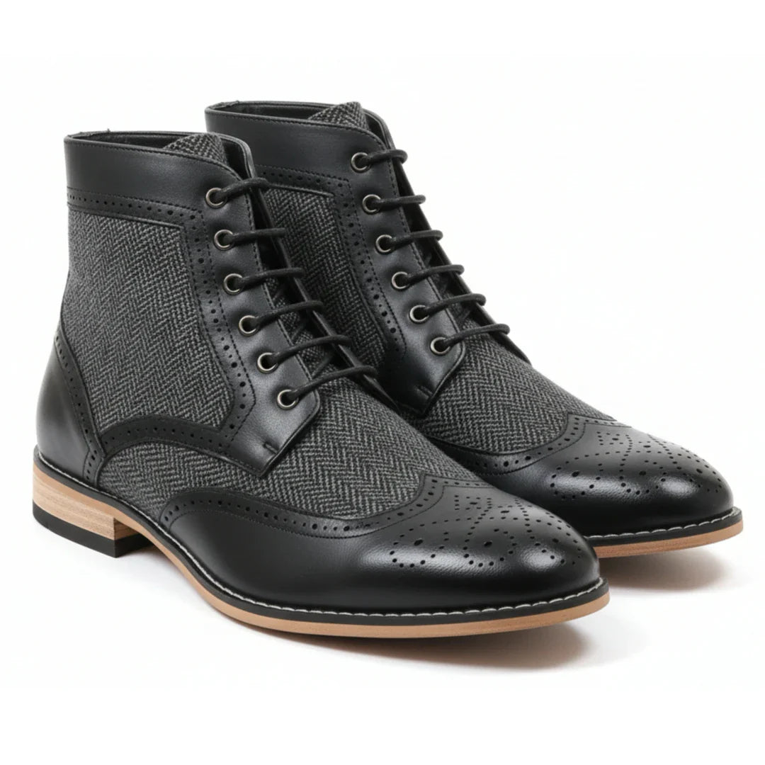 Botas de cano curto estilo brogue com bico de asa para homem