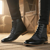 Botas de cano curto estilo brogue com bico de asa para homem