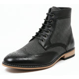 Botas de cano curto estilo brogue com bico de asa para homem