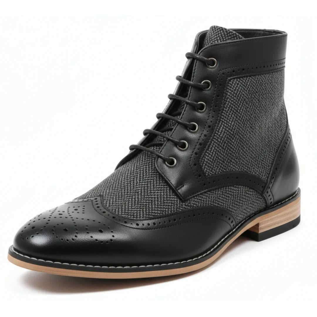 Botas de cano curto estilo brogue com bico de asa para homem