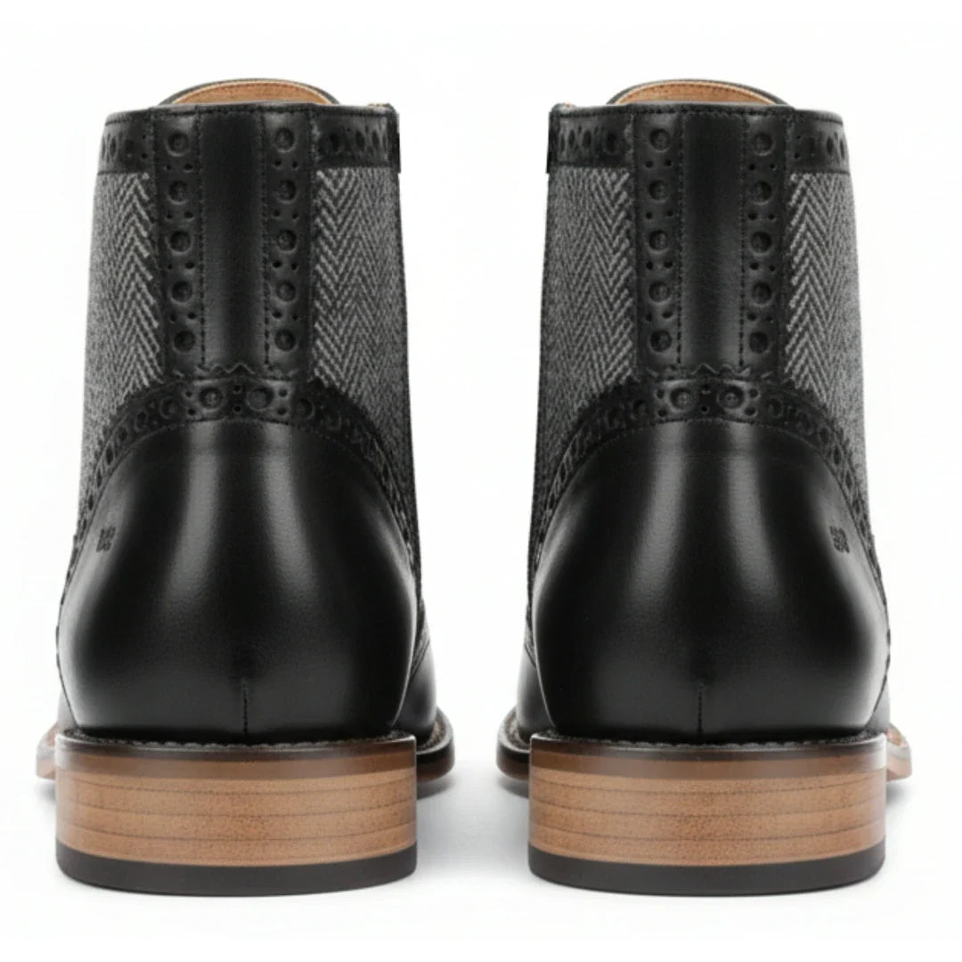 Botas de cano curto estilo brogue com bico de asa para homem
