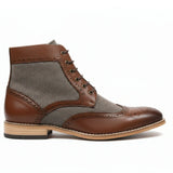 Botas de cano curto estilo brogue com bico de asa para homem