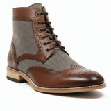 Botas de cano curto estilo brogue com bico de asa para homem