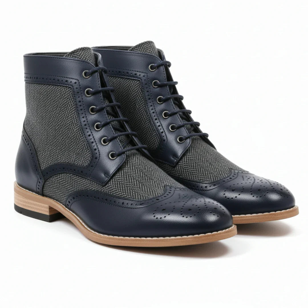 Botas de cano curto estilo brogue com bico de asa para homem