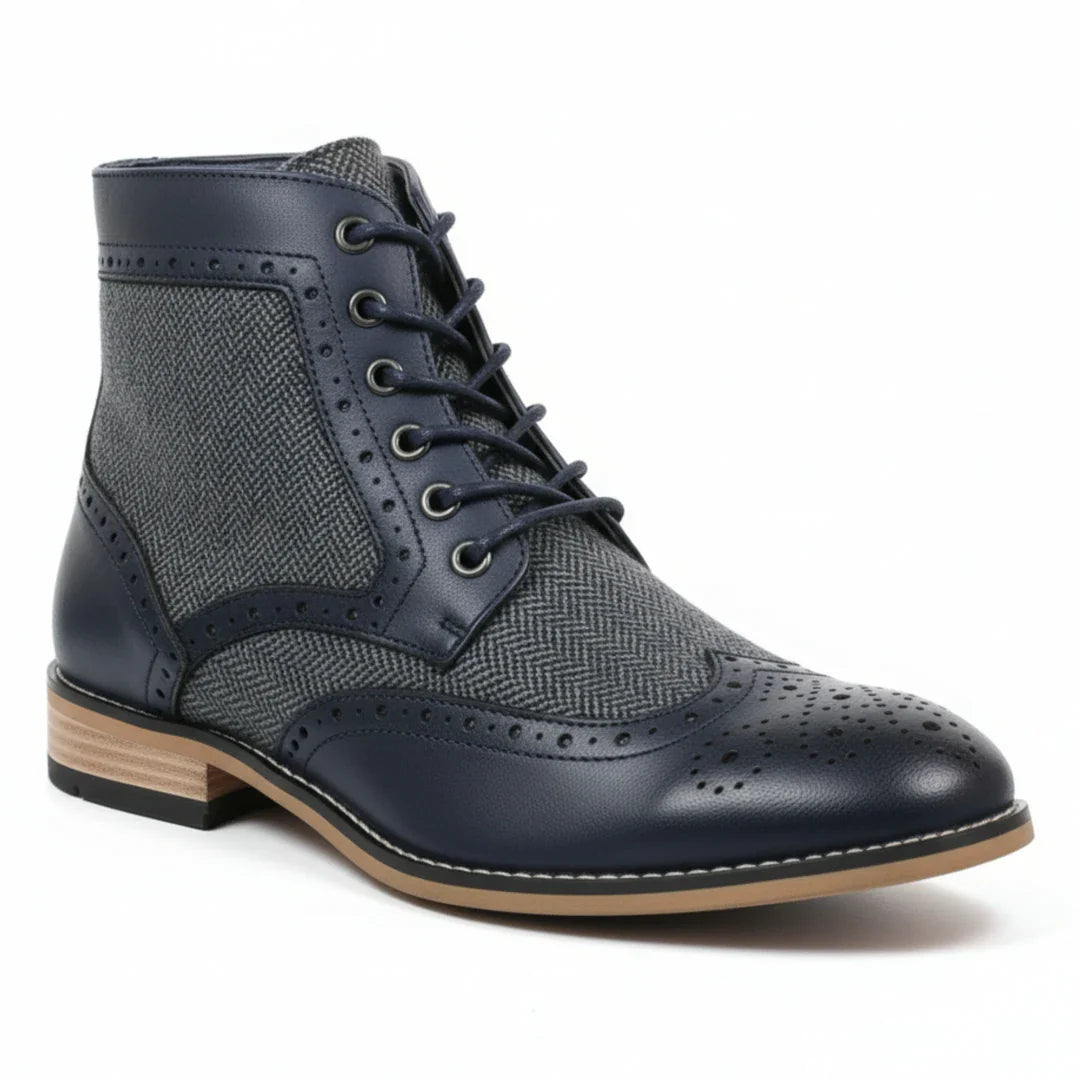 Botas de cano curto estilo brogue com bico de asa para homem