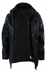 Jaqueta Safari Masculina 3/4 em Couro Legítimo com Zíper Duplo Removível, Preta