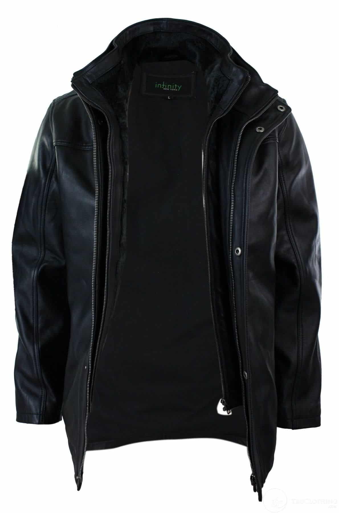 Jaqueta Safari Masculina 3/4 em Couro Legítimo com Zíper Duplo Removível, Preta