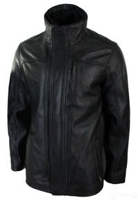 Jaqueta Safari Masculina 3/4 em Couro Legítimo com Zíper Duplo Removível, Preta