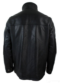 Jaqueta Safari Masculina 3/4 em Couro Legítimo com Zíper Duplo Removível, Preta