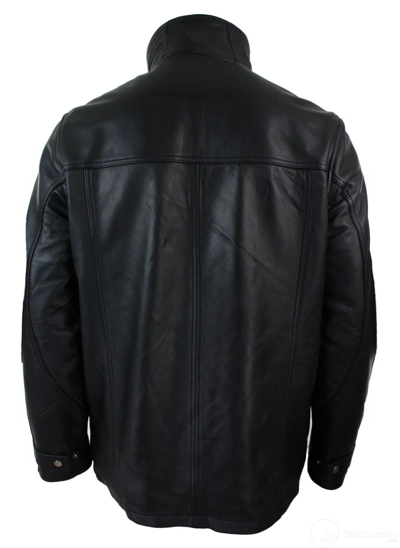 Jaqueta Safari Masculina 3/4 em Couro Legítimo com Zíper Duplo Removível, Preta