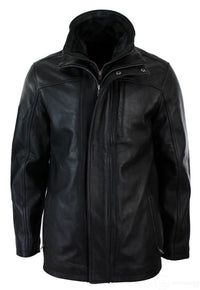 Jaqueta Safari Masculina 3/4 em Couro Legítimo com Zíper Duplo Removível, Preta