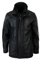 Jaqueta Safari Masculina 3/4 em Couro Legítimo com Zíper Duplo Removível, Preta