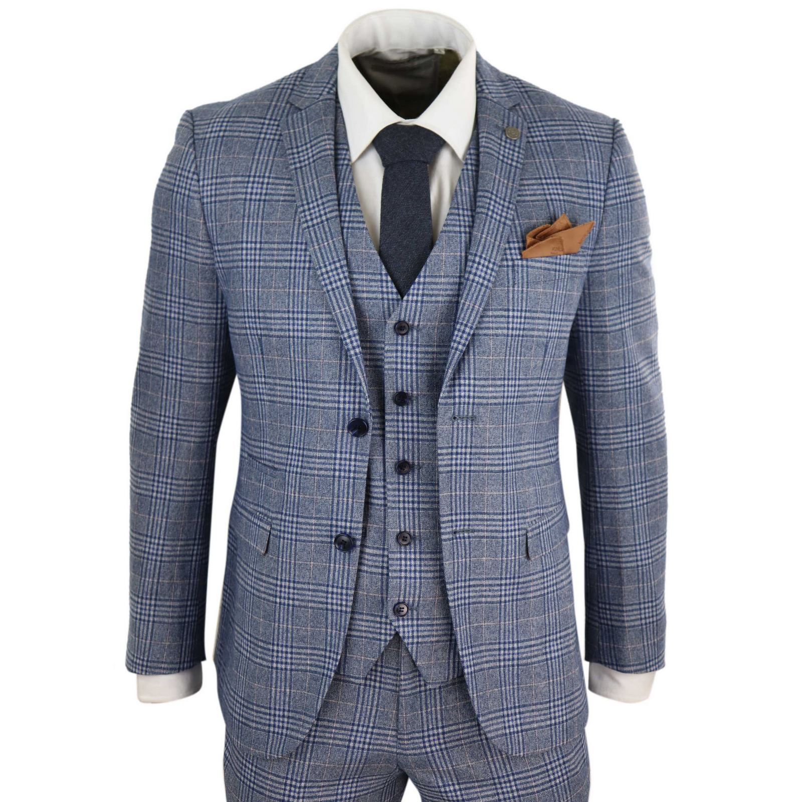 Terno masculino vintage azul-acinzentado de 3 peças - Paul Andrew Victor