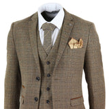 Terno masculino de tweed xadrez de 3 peças - Marrom