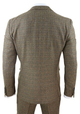 Terno masculino de tweed xadrez de 3 peças - Marrom