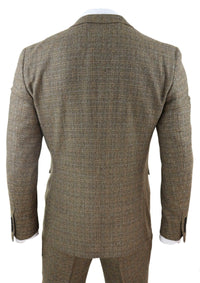 Terno masculino de tweed xadrez de 3 peças - Marrom