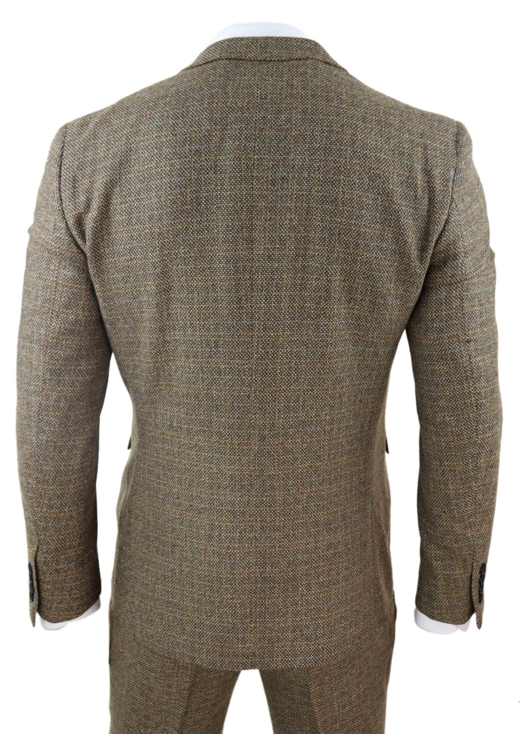Terno masculino de tweed xadrez de 3 peças - Marrom