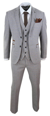 Terno masculino de tweed xadrez de 3 peças - Creme