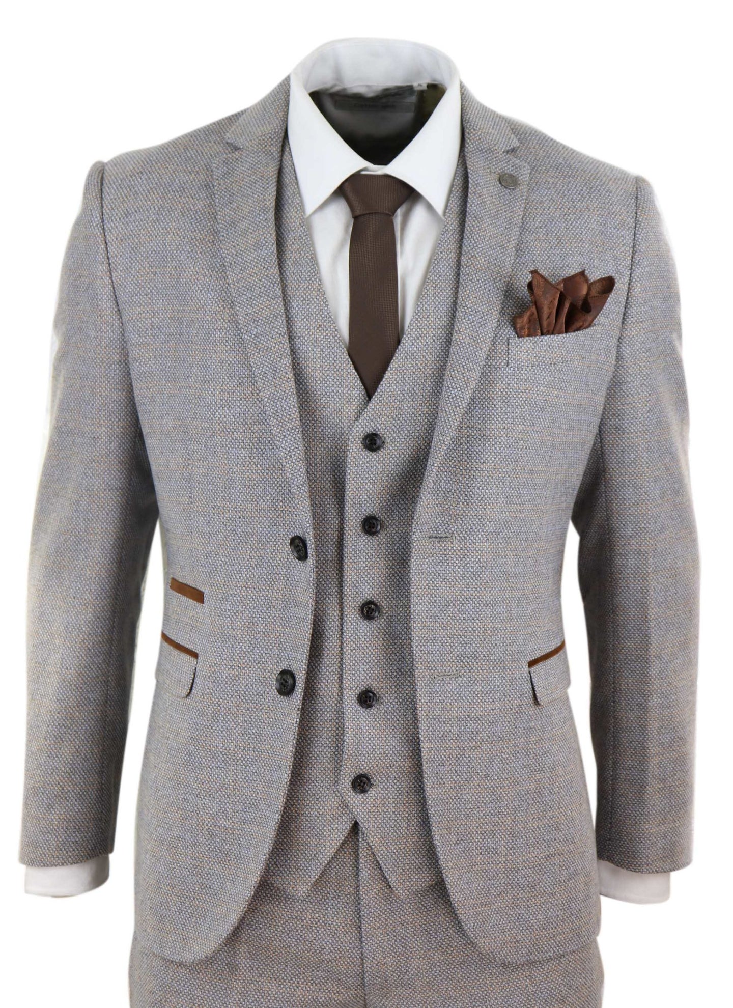 Terno masculino de tweed xadrez de 3 peças - Creme