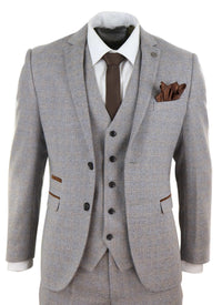 Terno masculino de tweed xadrez de 3 peças - Creme