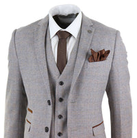 Terno masculino de tweed xadrez de 3 peças - Creme