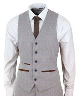Terno masculino de tweed xadrez de 3 peças - Creme