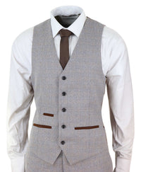 Terno masculino de tweed xadrez de 3 peças - Creme