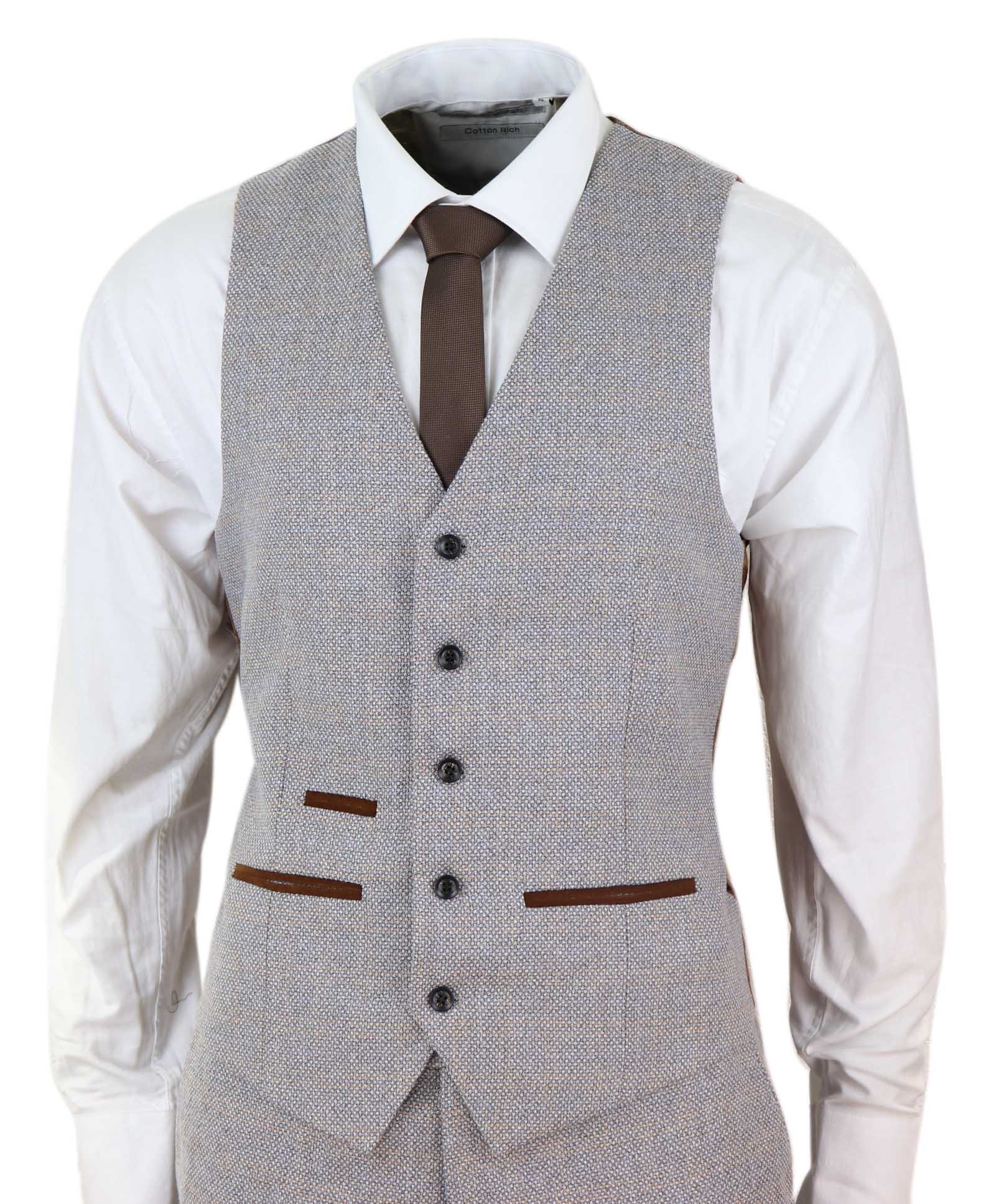 Terno masculino de tweed xadrez de 3 peças - Creme