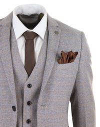 Terno masculino de tweed xadrez de 3 peças - Creme
