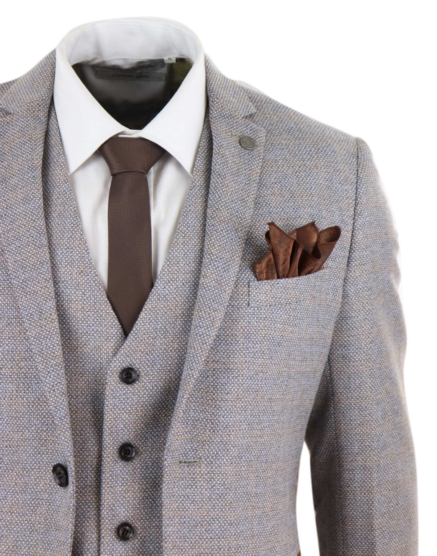 Terno masculino de tweed xadrez de 3 peças - Creme